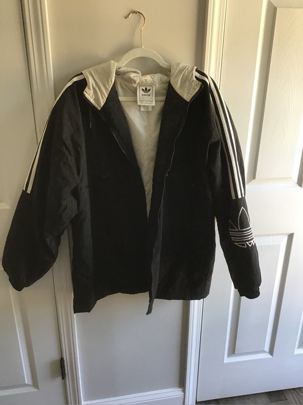 adidas Black Hooded Jacket with White Stripes